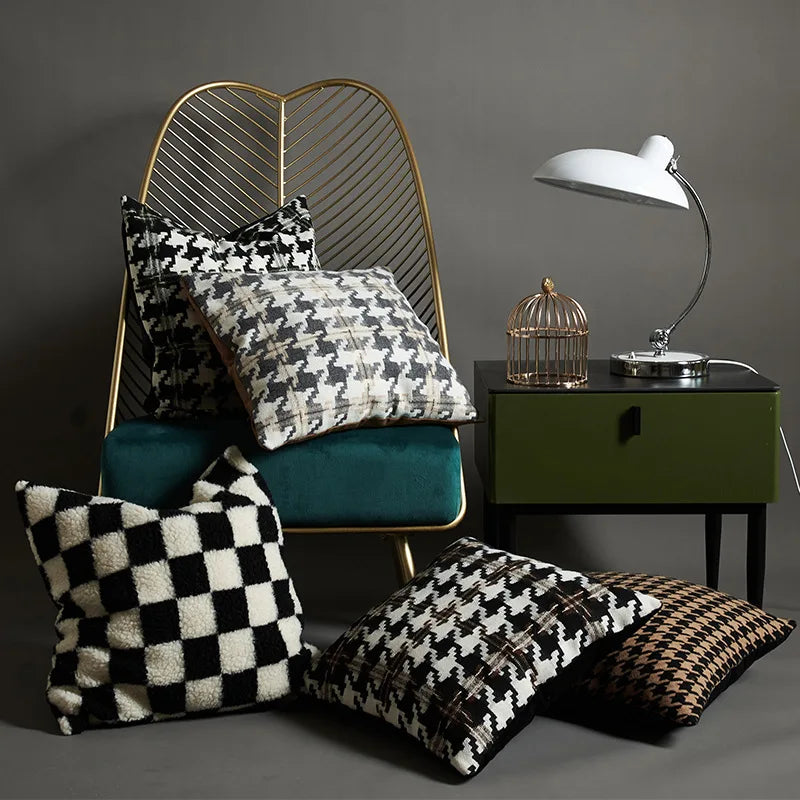 Afralia™ Checkerboard Houndstooth Pillowcase 30x50/45/50cm Black White Cushion Cover