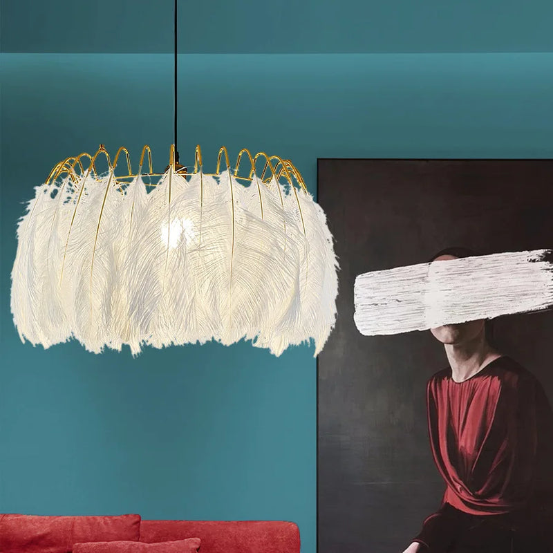 Afralia™ Feather Pendant Lamp: Modern Nordic LED Hanging Light for Warm & Romantic Interior