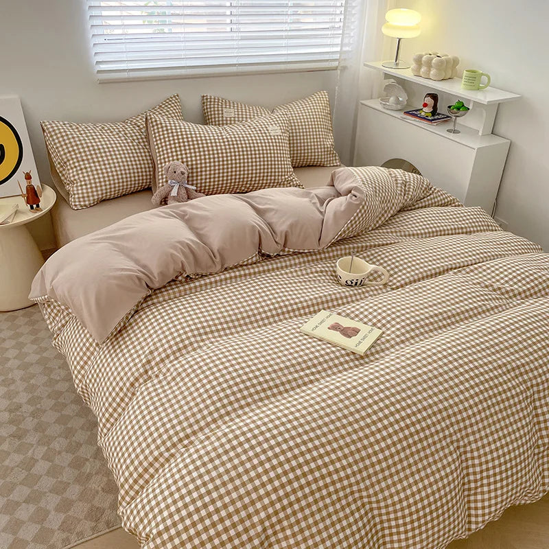 Afralia™ Plaid Queen Size 4Pcs Duvet Cover Set: Skin-Friendly Bedding for King, Single, Double Bed