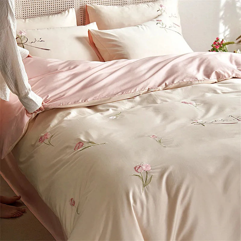 Afralia™ Luxury Cotton Embroidered Bedding Set for Romantic Bedroom - High Quality Quilt Set