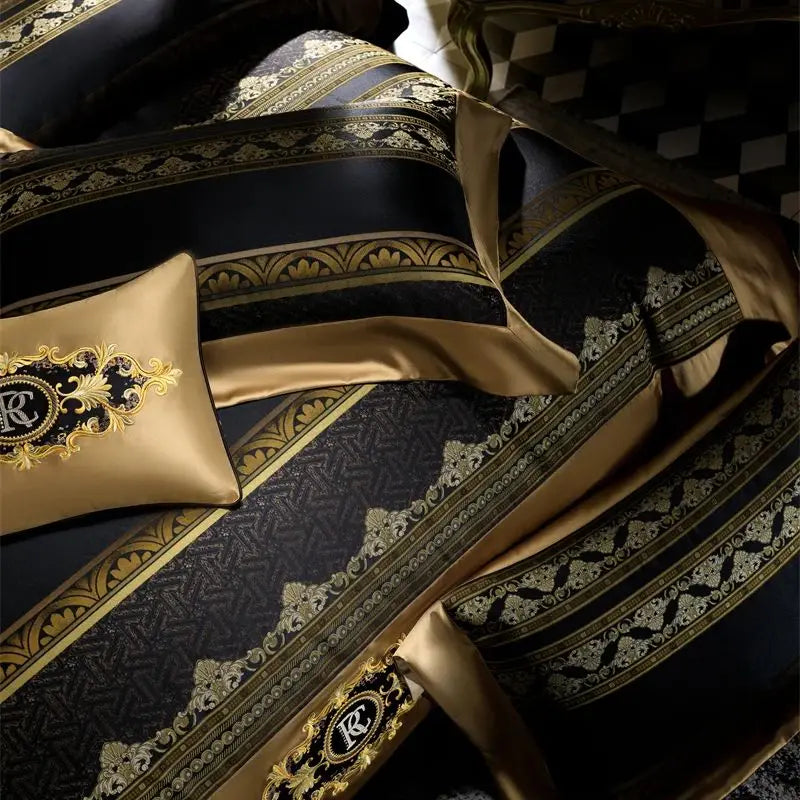 Afralia™ Luxury Embroidery Brocade Cotton Bedding Set with Duvet Cover, Sheet, and Pillowcases