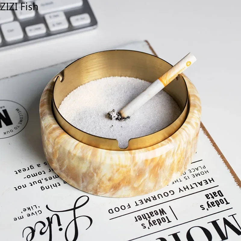 Afralia™ Gold Plated Marble Texture Ashtray - Smoking Accessories Weed Tray