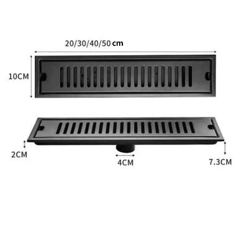 Afralia™ Black Stainless Steel Floor Drain for Toilet Shower Room, Large Overflow, Odorproof, Rectangle