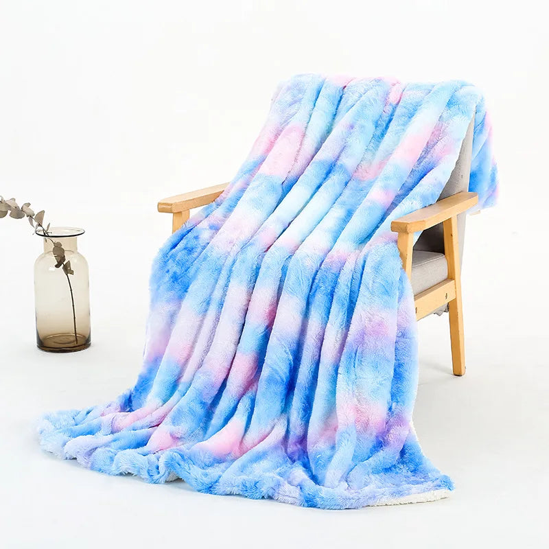 Afralia™ Rainbow Faux Fur Throw Cozy Blanket -Soft Plush All Seasons Sofa Cover