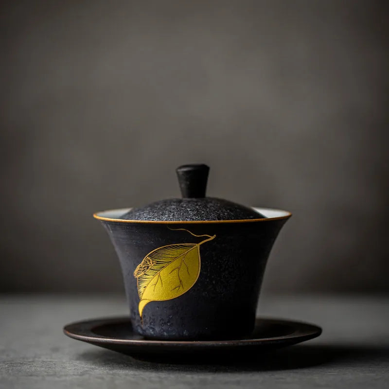 Afralia™ Handmade Ceramic Gaiwan Tea Cup Kung Fu Tea Set Tureen Drinkware