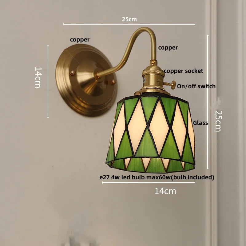 Afralia™ Cube LED Wall Sconce Copper Glass Retro Vintage Light E27 Mirrored Vanity
