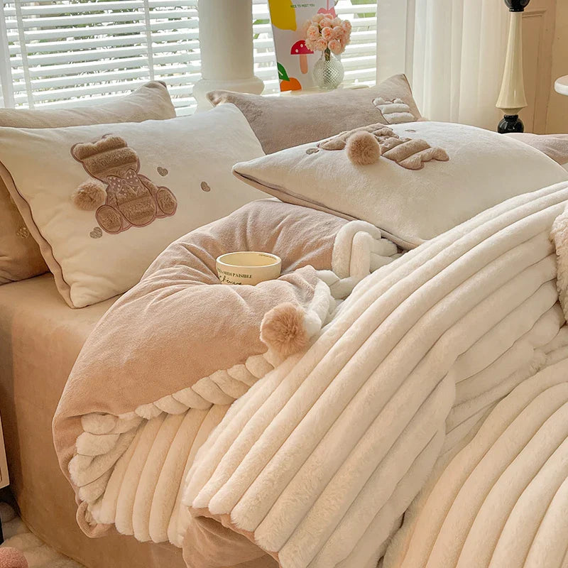 Afralia™ Rabbit Velvet Bedding Set: Single Queen King Size Plush Duvet Cover, Bed Sheet, Pillowcases