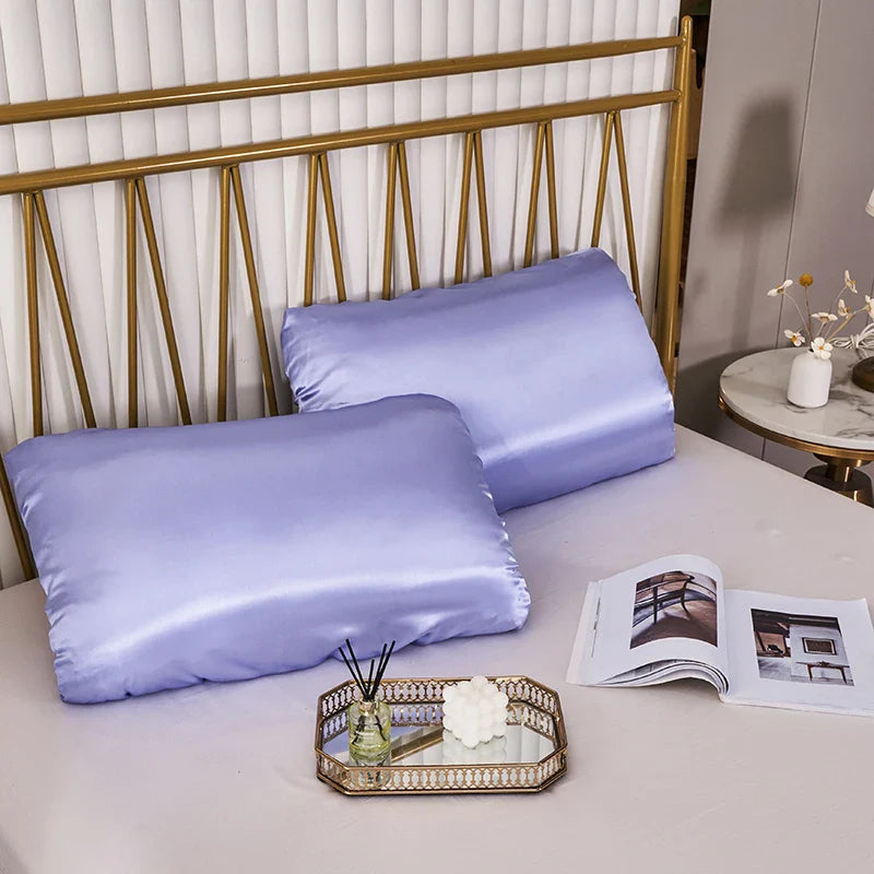 Afralia™ Imitation Silk Elastic Band Pillowcase Queen King Size Smooth Satin Luxury Bedding
