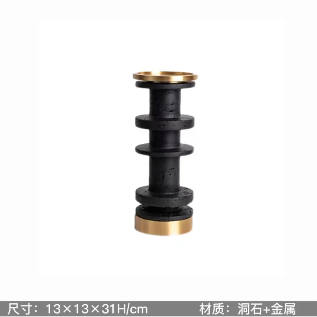 Afralia™ Luxe Brown Travertine Marble Candle Holder with Metal Base