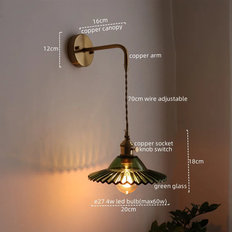 Afralia™ LED Wall Lamp Glass Copper Arandelas Para Parede Retro Style for Living Room