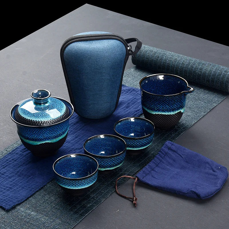 Afralia™ Chinese Kung Fu Ceramic Tea Set Teapot Gaiwan Porcelain Teaset Drinkware