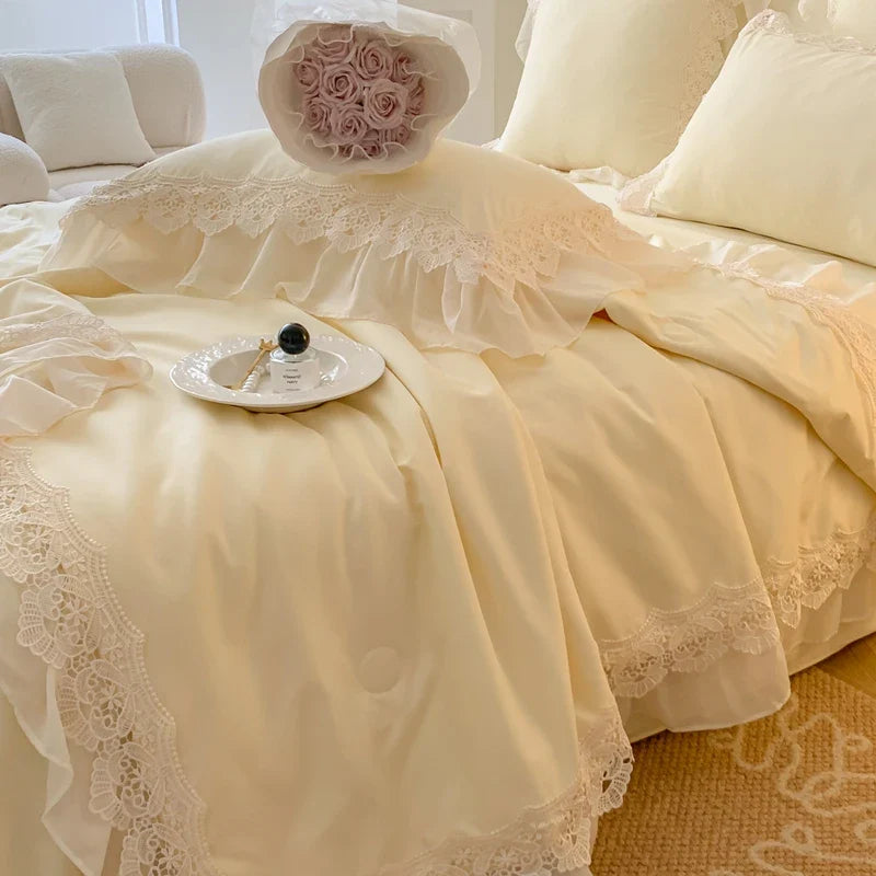 Afralia™ French Wedding Lace Ruffles Bedding Set