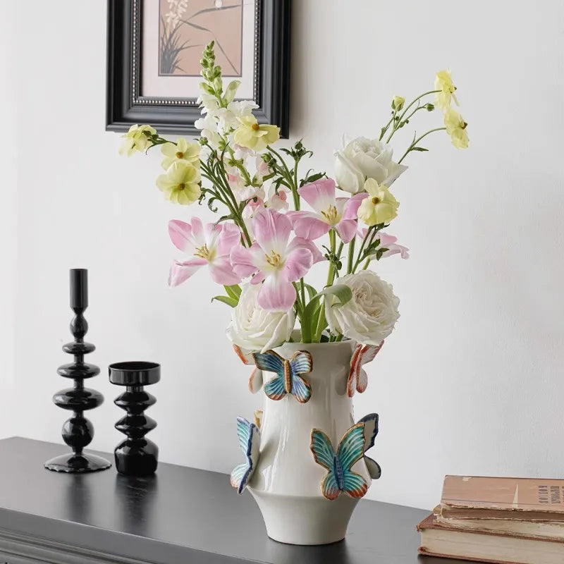 Afralia™ Butterfly Ceramic Vase - Handmade Porcelain Flowerpot Bouquet Arrangement