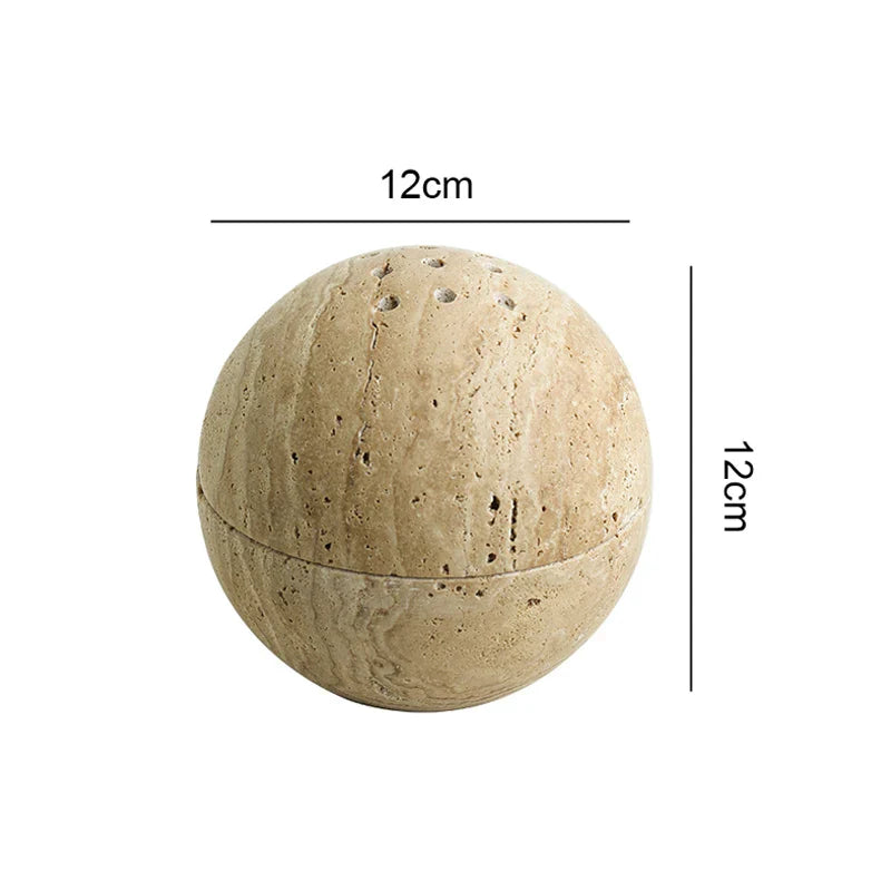Afralia™ Beige Travertine Marble 9-Hole Sphere Incense Burner Burner Wood Plate Holder