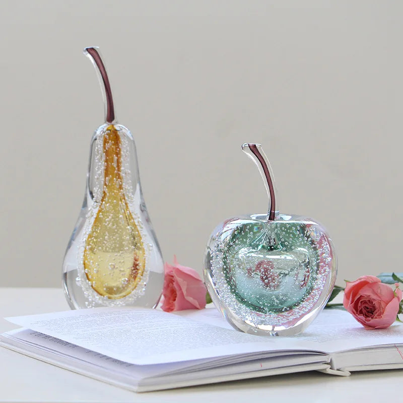 Afralia™ Crystal Glass Apple Pear Ornaments Home Decor Figurines