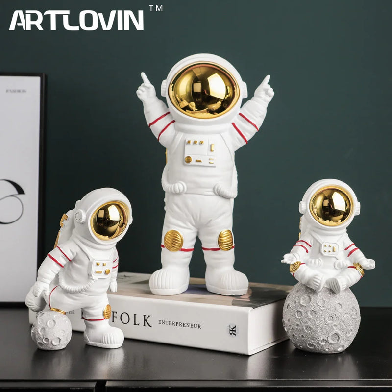 Afralia™ Electroplated Golden Astronaut Figurines, Creative Home Decor & Gifts