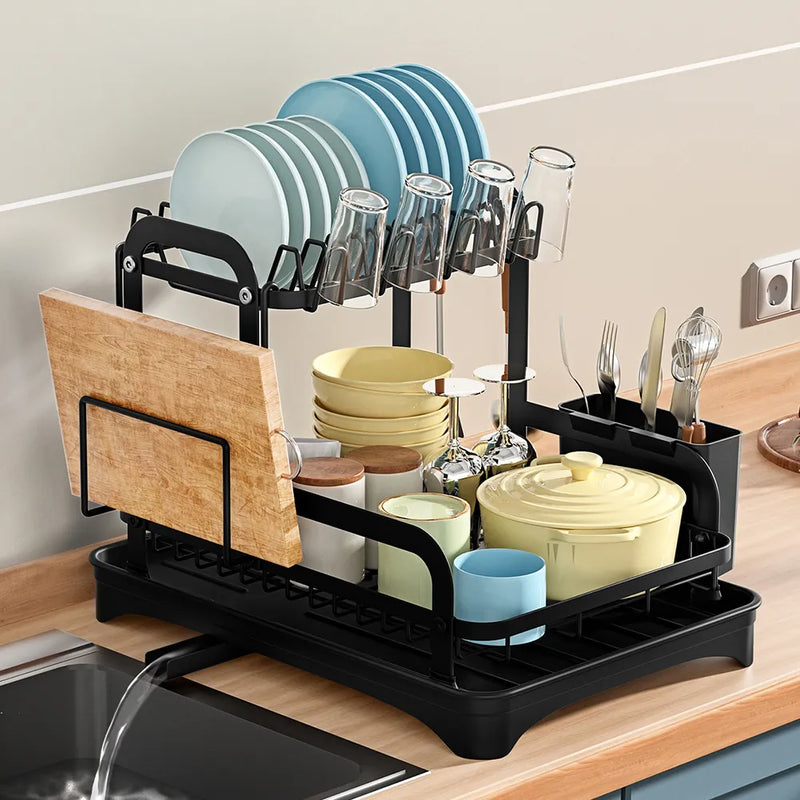 Afralia™ 2 Tier Dish Drainer Storage Rack for Kitchen Countertop Organization