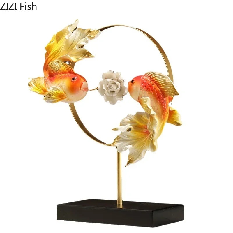 Afralia™ Lotus Carp Resin Sculpture Decor - Desk Ornaments for Aesthetic Room Decor
