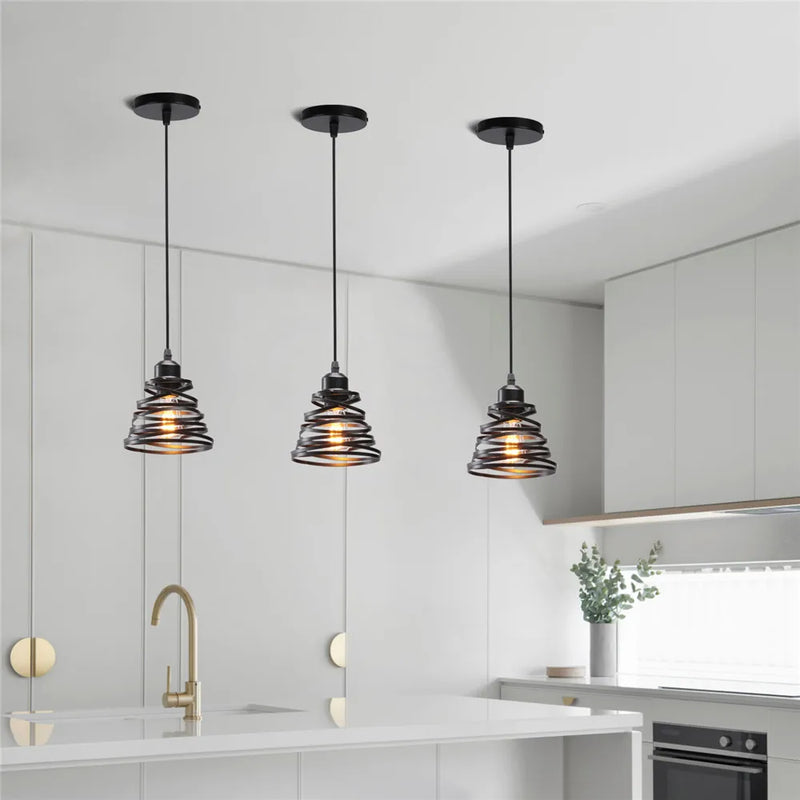 Afralia™ Iron Cage Ring Chandelier Pendant Light for Kitchen Living Room