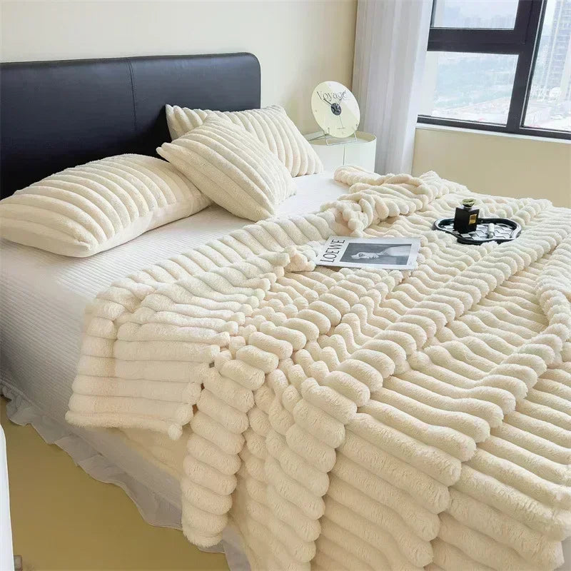 Afralia™ Winter Warm Fluffy Coral Fleece Sofa Throw Blanket for Bedroom, Soft & Cozy Bed Covers