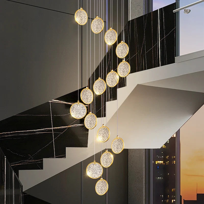 Afralia™ Round Cake Chandelier: Modern Staircase Lamp for High-rise Buildings, Hotels, and Living Spaces.