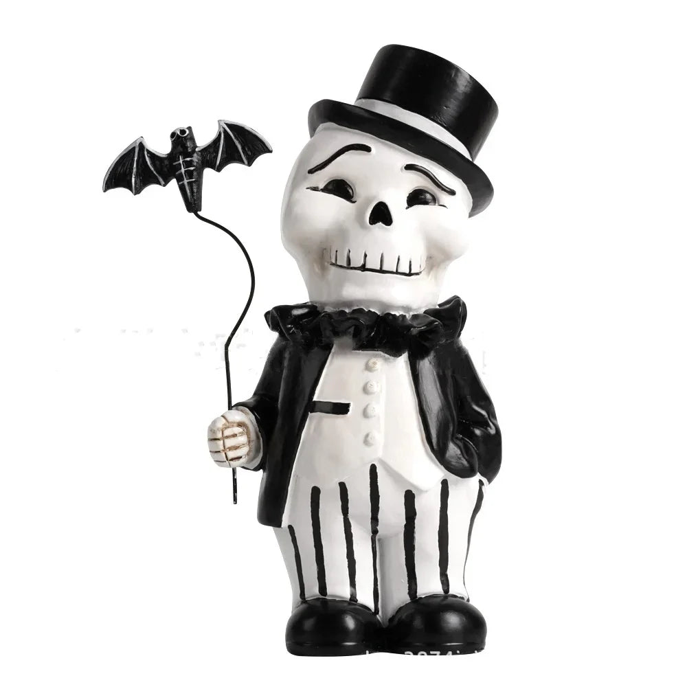 Afralia™ Cartoon Skeleton Gentleman Bat Halloween Statue Home Decor Figurine