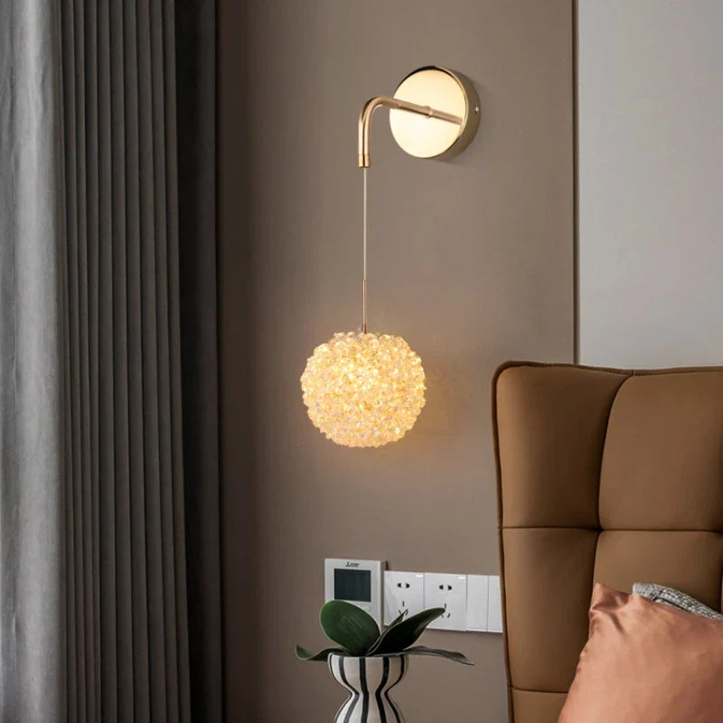 Afralia™ Gold Metal Crystal Wall Light for Bedroom, Stairs, Aisle - Adjustable Wire, G9 Bulb