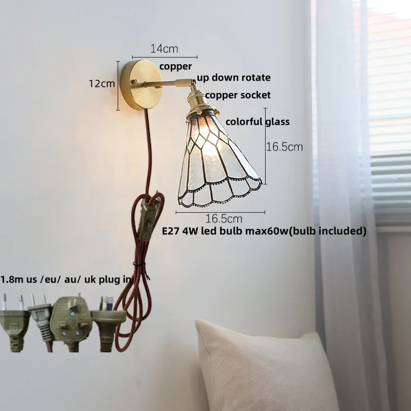 Afralia™ Tiffany Style Glass LED Wall Sconce with Pull Chain Switch