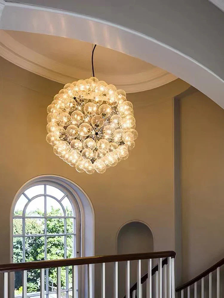 Afralia™ Clear Glass Bubble G4 LED Dandelion Chandelier - Gold/Silver/Black Hardware