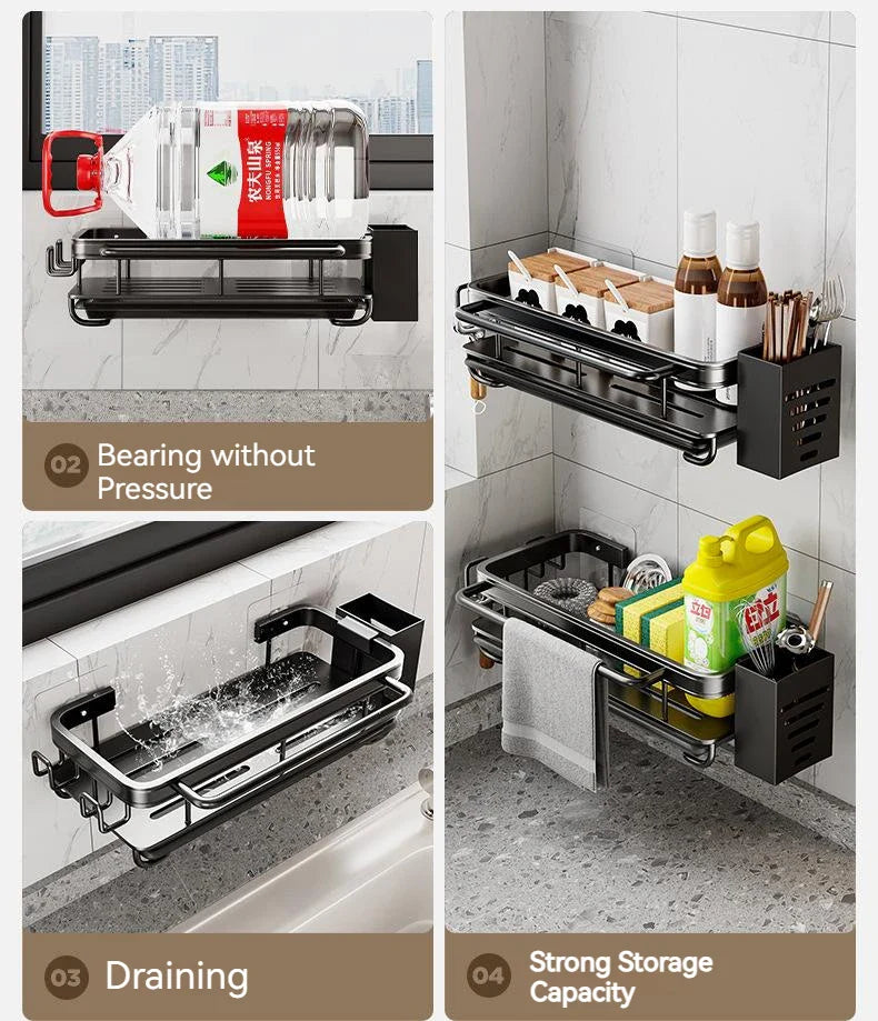 Afralia™ Space Aluminum Sink Organizer Hanging Drain Holder for Kitchen Bathroom Storage