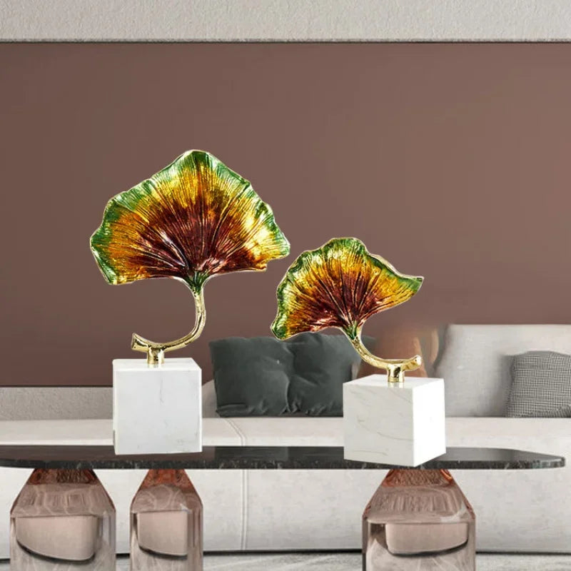 Afralia™ Ginkgo Leaf Metal Sculpture Home Decor Figurine