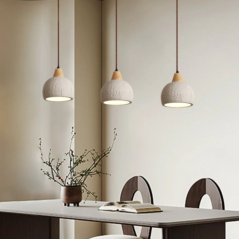 Afralia™ Micro Cement Wood LED Pendant Lamps for House Kitchen Living Room Decor