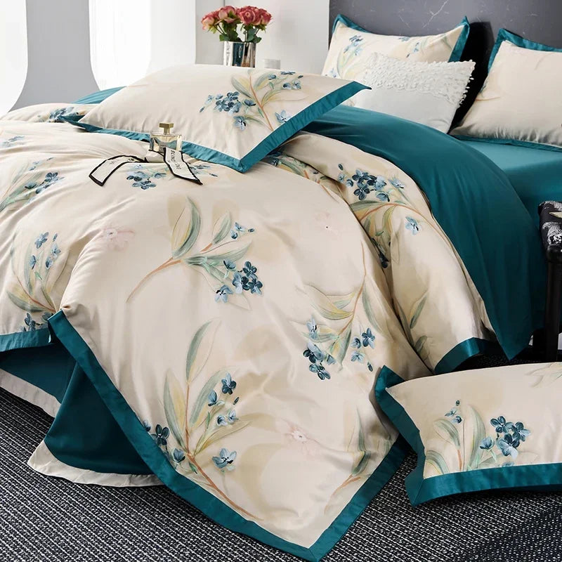 Afralia™ Egyptian Cotton Bedding Set Queen King Ru Double Size Print Bed Linens