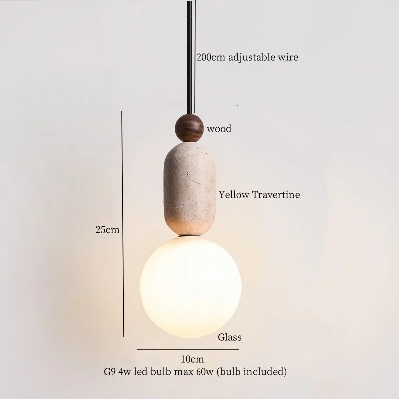Afralia™ White Glass LED Pendant Light - Yellow Travertine Mid Century Hanging Lamps