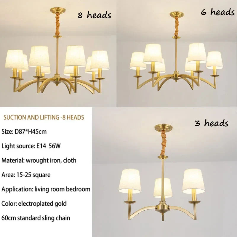 Afralia™ Retro Fabric Pendant Chandelier for Living Room Dining Bedroom Kitchen