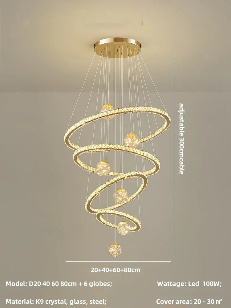 Afralia™ Crystal LED Chandelier: Modern Living Room Pendant Lights, Glass Globe Hanging Lamp