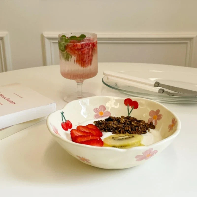 Afralia™ Ceramic Fruit Salad Bowl - Girl's Irregular Design for Desserts and Snacks