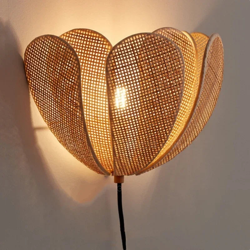 Afralia™ Wabi Sabi Rattan Pendant Lights for Dining Room - Petal Design LED Droplight