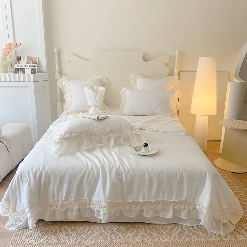 Afralia™ French Wedding Lace Ruffles Bedding Set