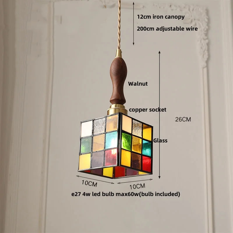 Afralia™ LED Glass & Wood Pendant Lamp Vintage Copper Hanging Lights