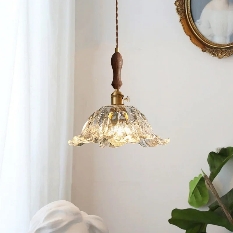 Afralia™ Glass LED Pendant Lamp Petal Lampshade for Bedroom Living Dining Room