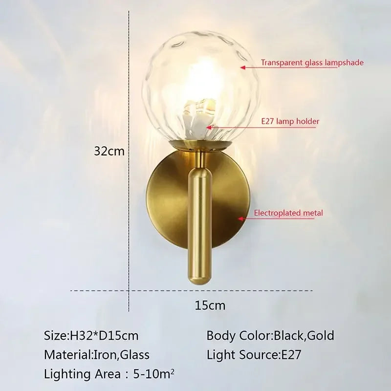 Afralia™ Glass Ball LED Wall Lamp for Bedroom and Living Room