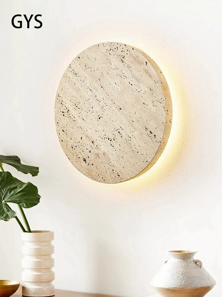 Afralia™ Stone Round Wall Lamp: Cream Retro Bedroom Lighting for Home Decor