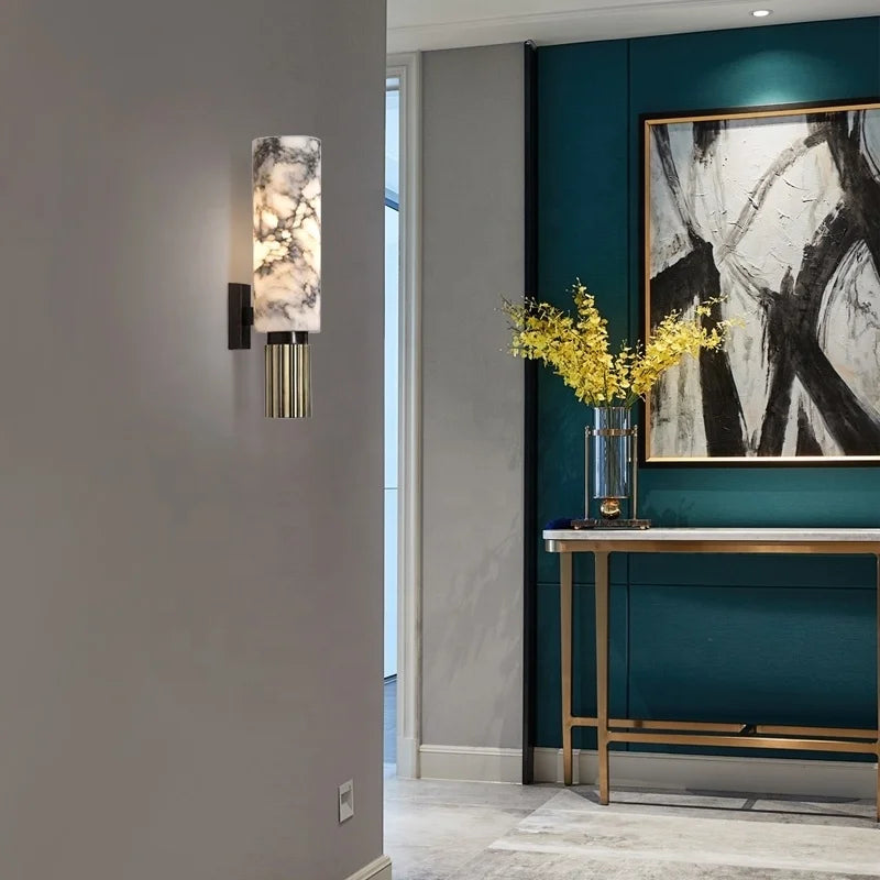 Afralia™ Modern Marble Bracket Wall Lamp Full Copper Luxury LED Wall Light