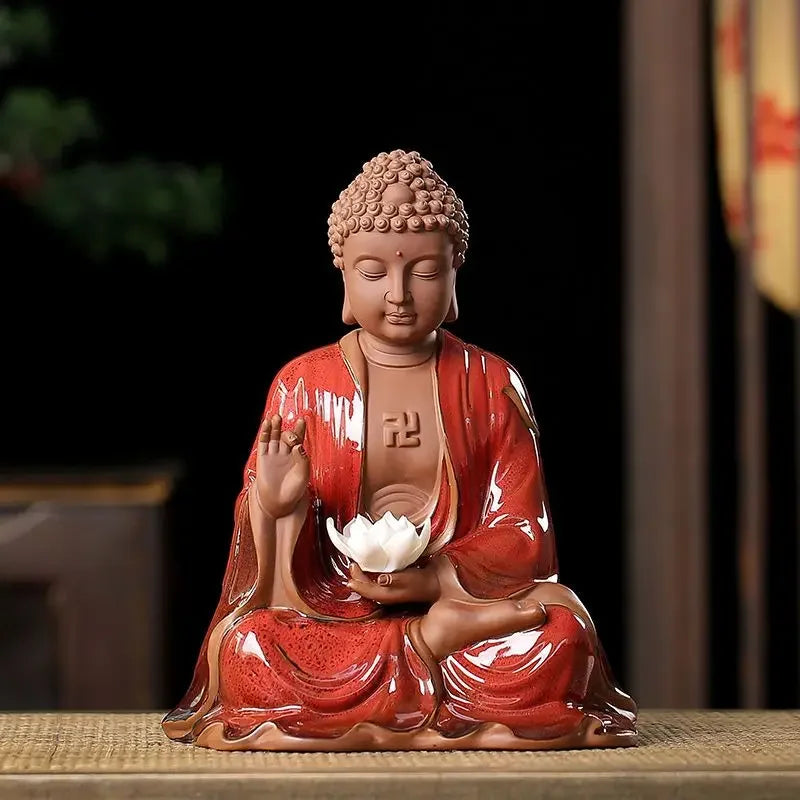 Afralia™ Ceramic Sakyamuni Buddha Statue 24cm - Chinese Style Decorative Ornament