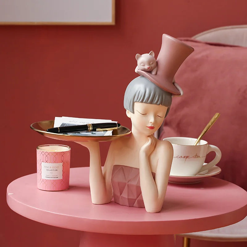 Afralia™ Elegant Woman Bust Sculpture Tray | Modern Home Decor Living Room Decorations