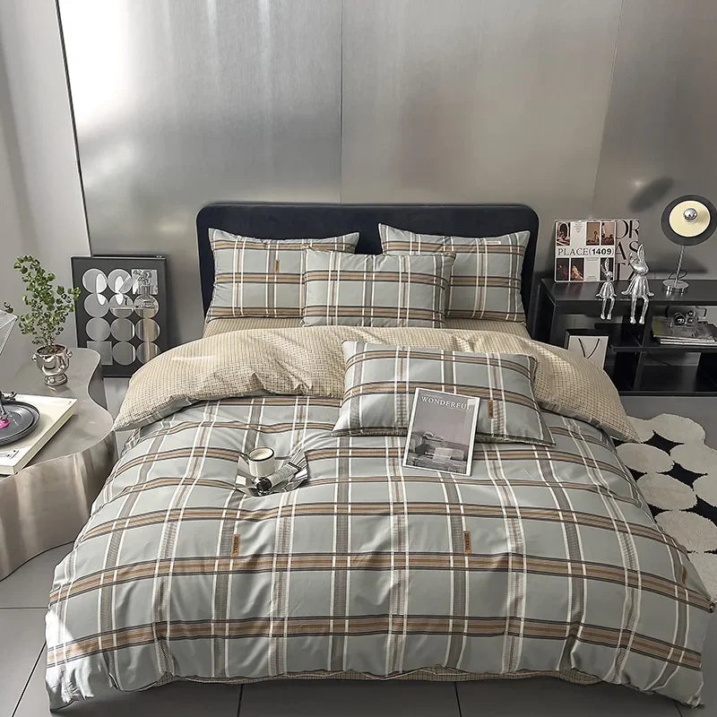 Afralia™ Nordic Grid Cotton Bedding Set - High Quality Comforter Cover Set