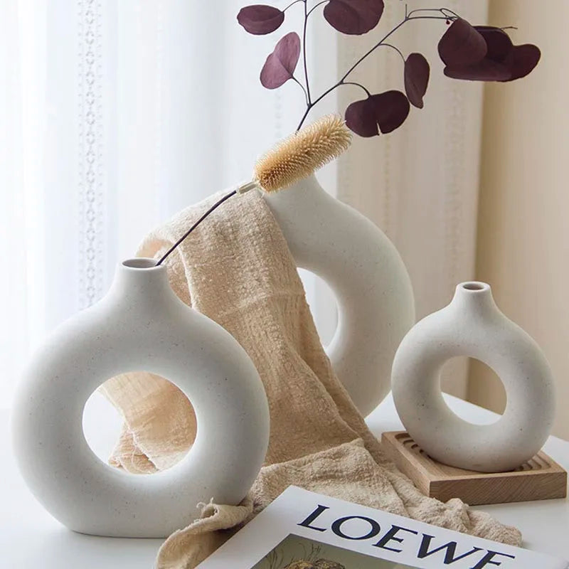 Afralia™ Ceramic Donut Vase: Nordic Art Pampas Grass Home Decor Office Living Room