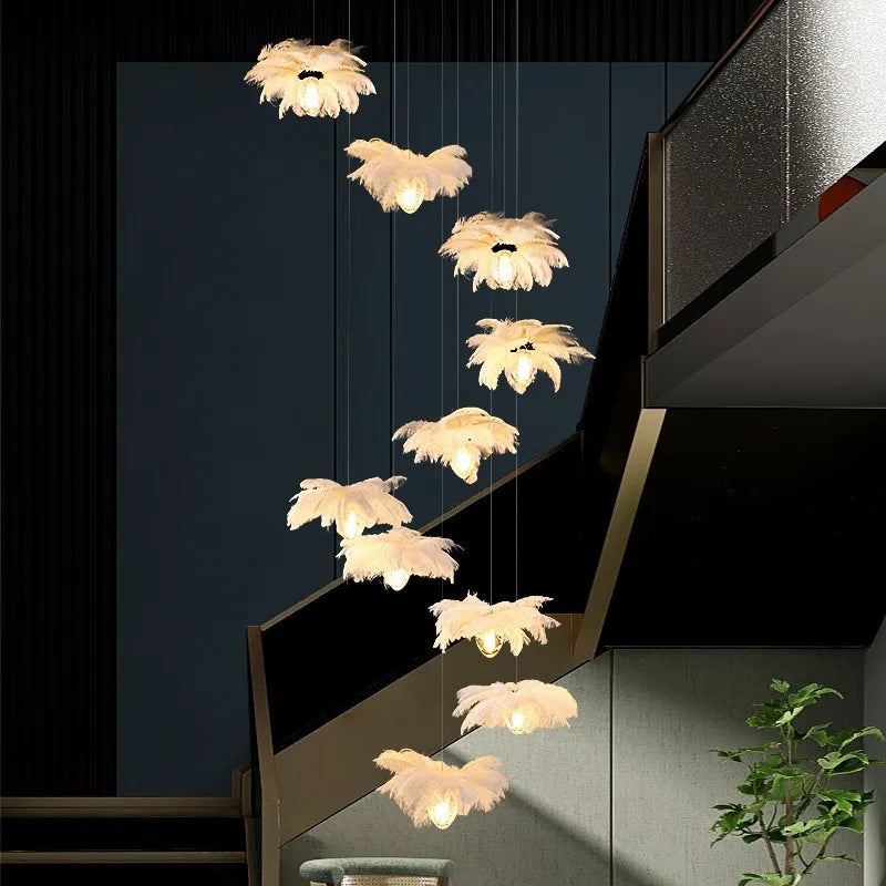 Afralia™ Ostrich Feather Glass Chandelier Lighting for Modern Staircase and Home Decor