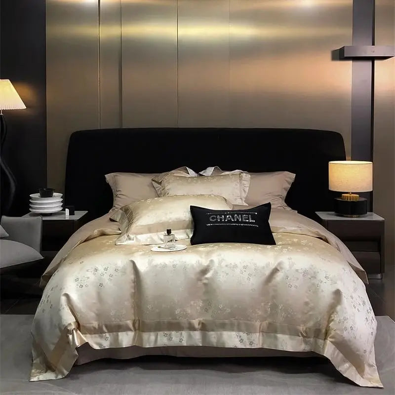 Afralia™ Brocade Satin Jacquard Luxury Cotton Bedding Set - Duvet Cover, Sheet, Pillowcases